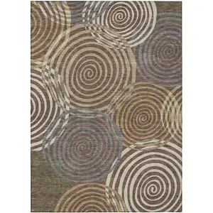 Photo of Chocolate And Beige Geometric Washable Indoor Outdoor Area Rug
