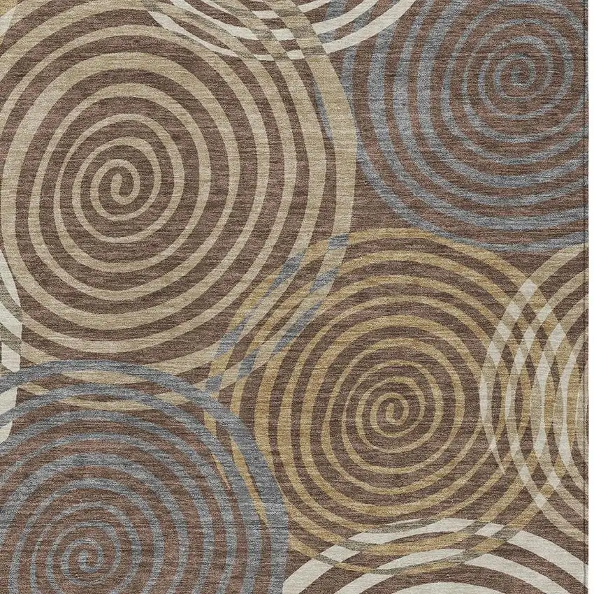 Chocolate And Beige Geometric Washable Indoor Outdoor Area Rug Photo 2