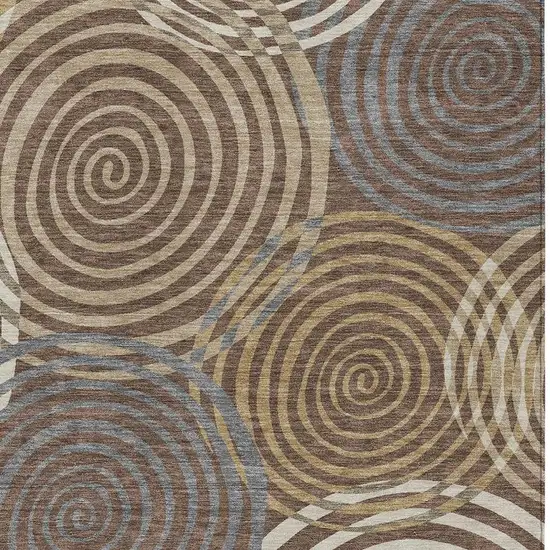 Chocolate And Beige Geometric Washable Indoor Outdoor Area Rug Photo 2