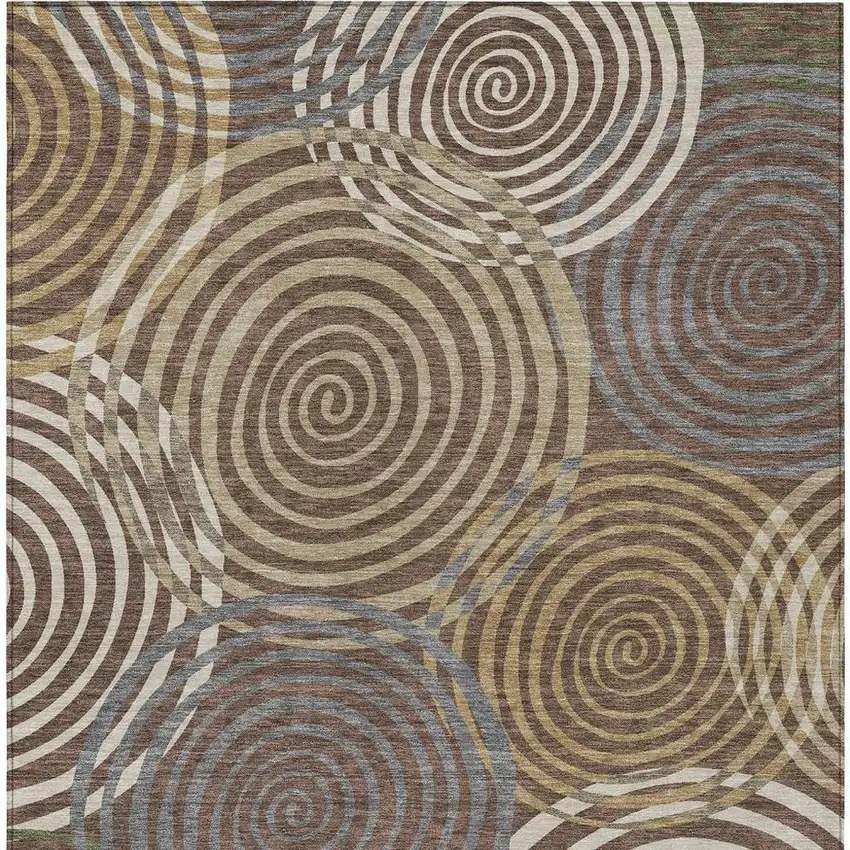 Chocolate And Beige Geometric Washable Indoor Outdoor Area Rug Photo 3