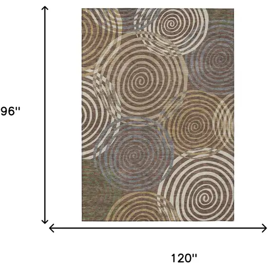 Chocolate And Beige Geometric Washable Indoor Outdoor Area Rug Photo 6