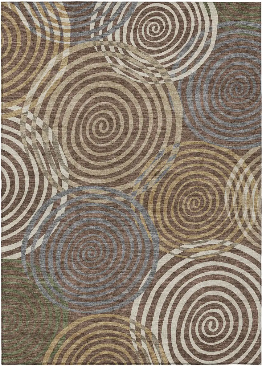 Chocolate And Beige Geometric Washable Indoor Outdoor Area Rug Photo 1