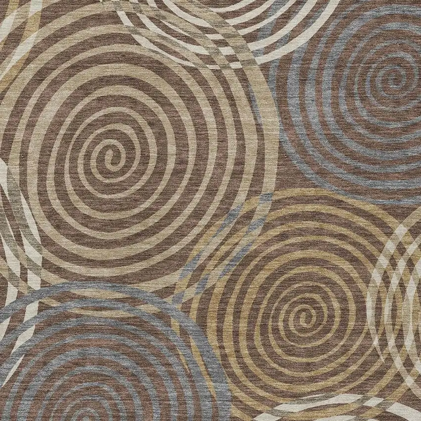 Chocolate And Beige Geometric Washable Indoor Outdoor Area Rug Photo 2