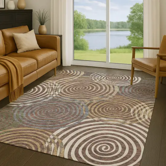 Chocolate And Beige Geometric Washable Indoor Outdoor Area Rug Photo 5