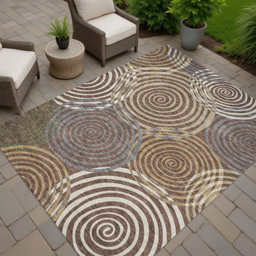 Chocolate And Beige Geometric Washable Indoor Outdoor Area Rug Photo 7