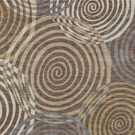 Chocolate And Beige Geometric Washable Indoor Outdoor Area Rug Photo 2
