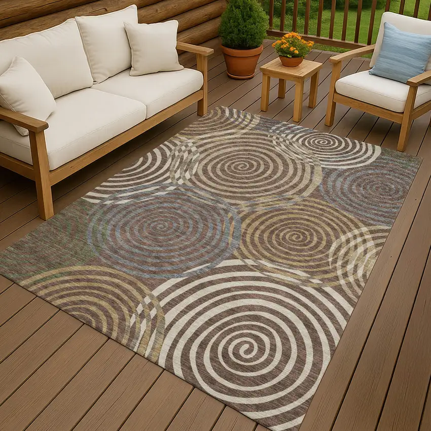 Chocolate And Beige Geometric Washable Indoor Outdoor Area Rug Photo 4