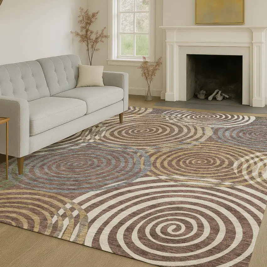 Chocolate And Beige Geometric Washable Indoor Outdoor Area Rug Photo 6