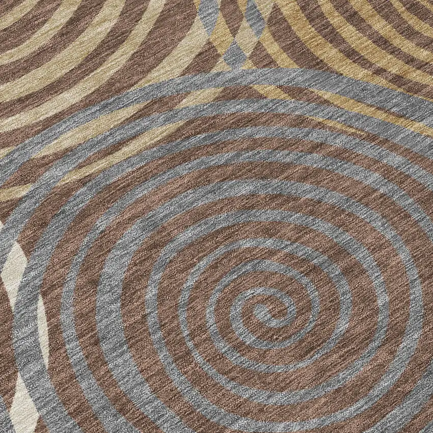 Chocolate And Beige Geometric Washable Indoor Outdoor Area Rug Photo 9