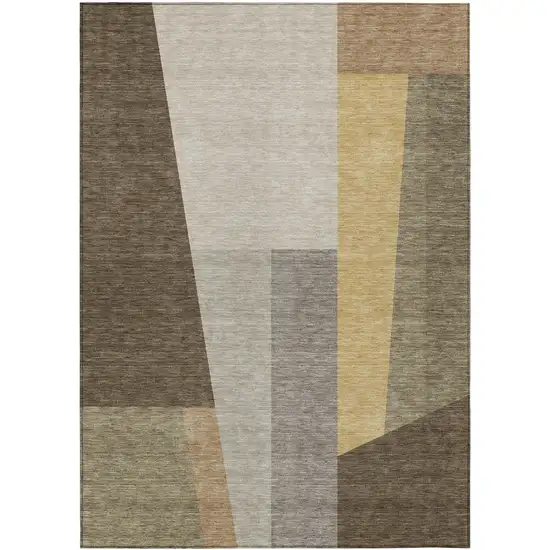 Chocolate And Beige Geometric Washable Indoor Outdoor Area Rug Photo 1
