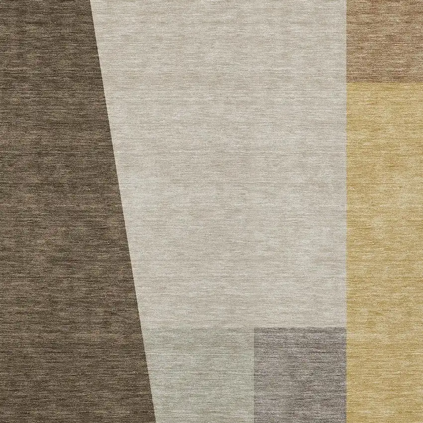 Chocolate And Beige Geometric Washable Indoor Outdoor Area Rug Photo 2