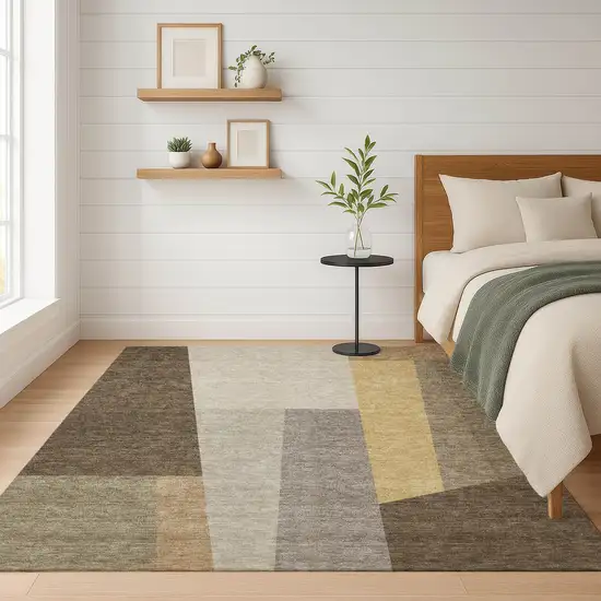 Chocolate And Beige Geometric Washable Indoor Outdoor Area Rug Photo 6