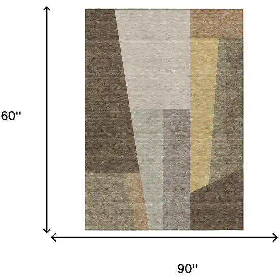 Chocolate And Beige Geometric Washable Indoor Outdoor Area Rug Photo 6