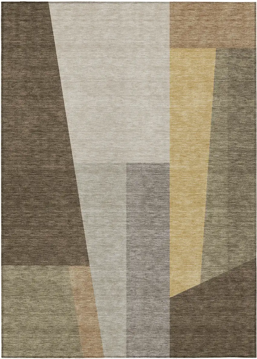 Chocolate And Beige Geometric Washable Indoor Outdoor Area Rug Photo 1
