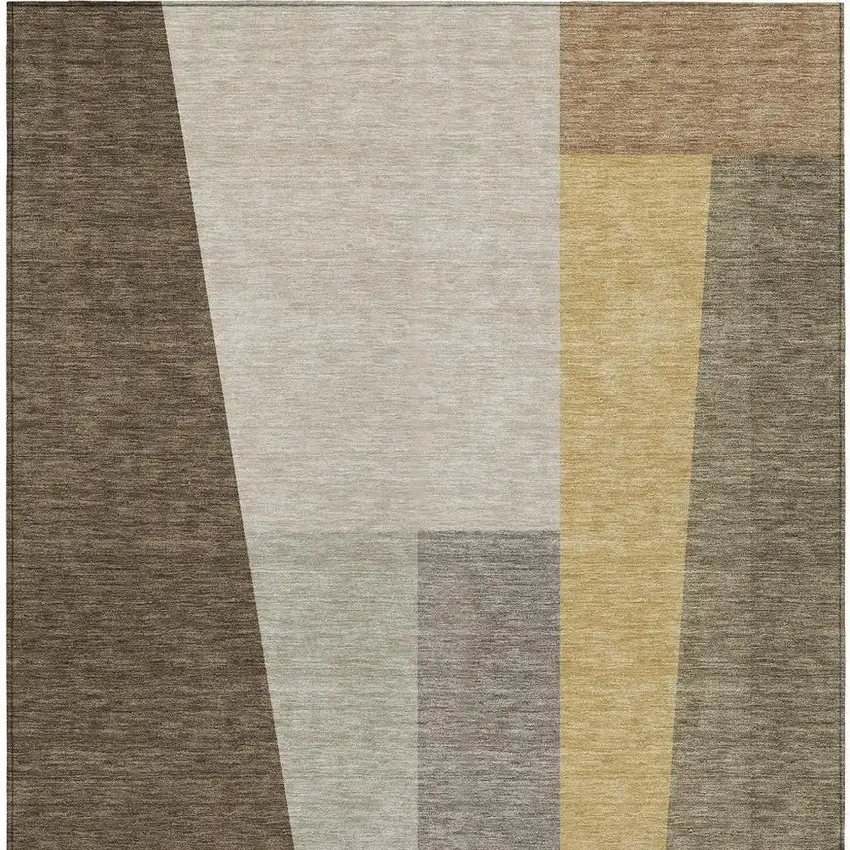 Chocolate And Beige Geometric Washable Indoor Outdoor Area Rug Photo 3