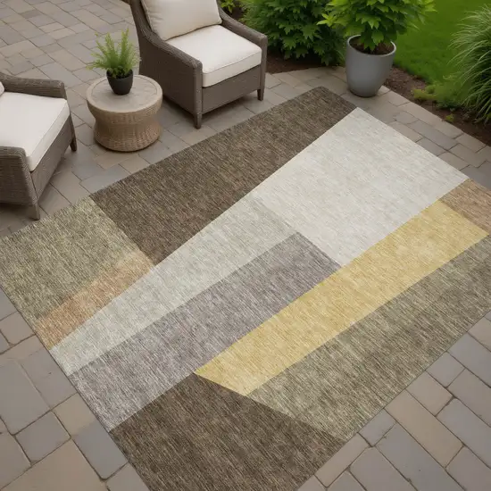 Chocolate And Beige Geometric Washable Indoor Outdoor Area Rug Photo 7
