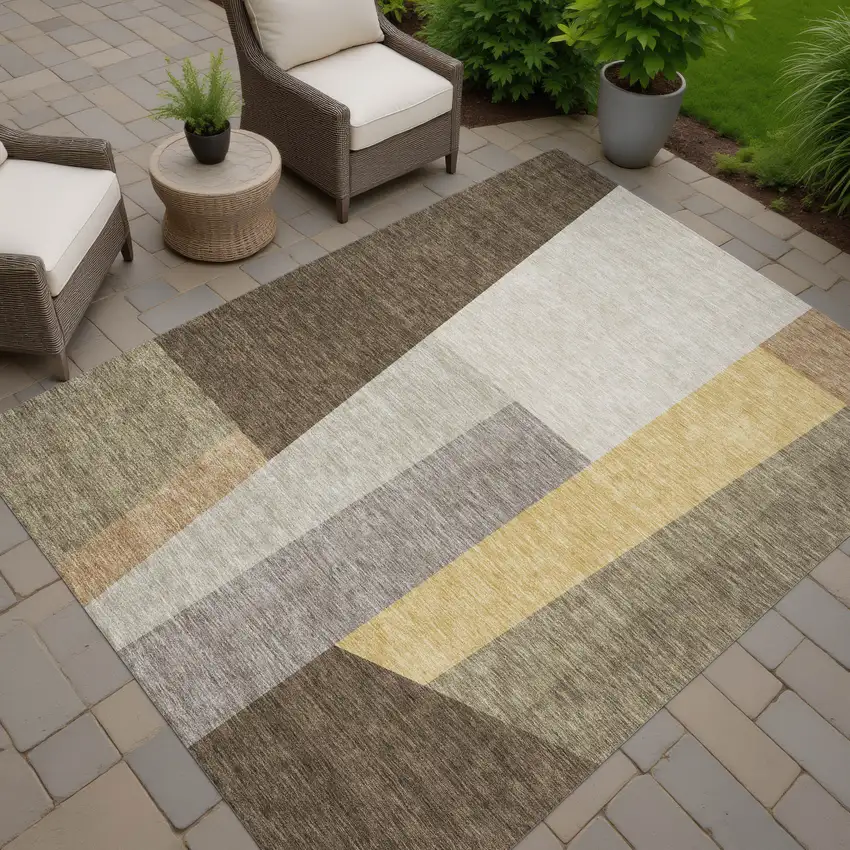 Chocolate And Beige Geometric Washable Indoor Outdoor Area Rug Photo 7