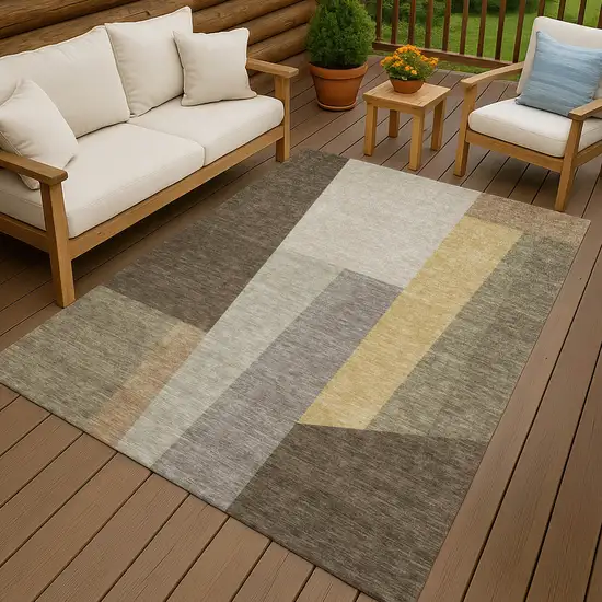 Chocolate And Beige Geometric Washable Indoor Outdoor Area Rug Photo 4