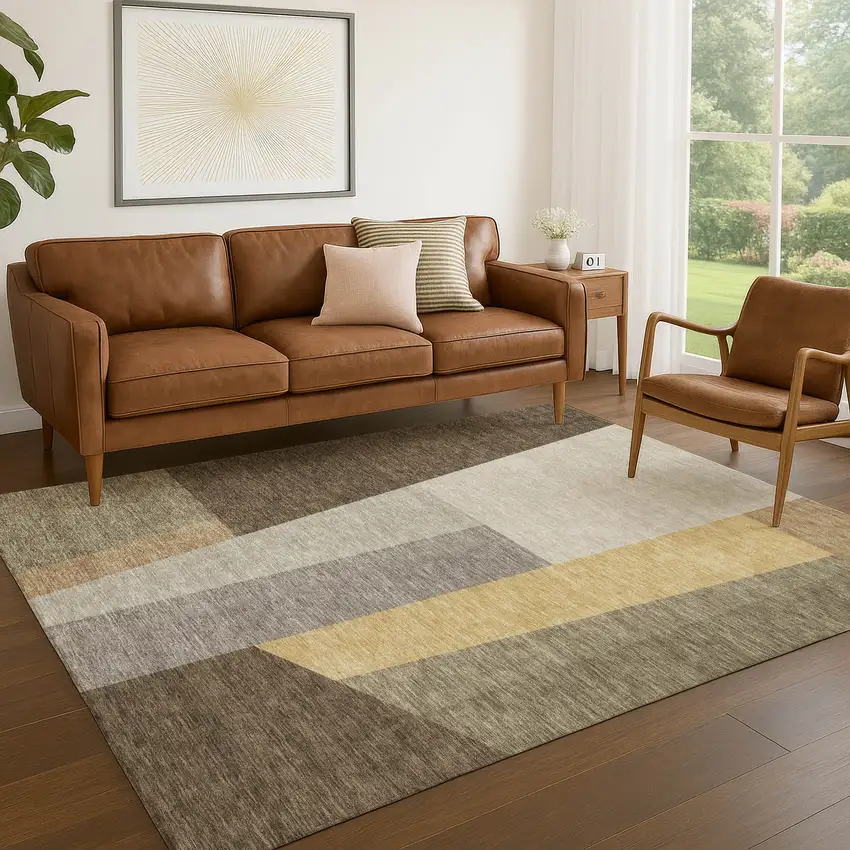 Chocolate And Beige Geometric Washable Indoor Outdoor Area Rug Photo 5