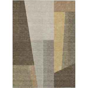 Photo of Chocolate And Beige Geometric Washable Indoor Outdoor Area Rug