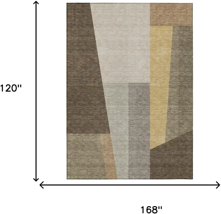 Chocolate And Beige Geometric Washable Indoor Outdoor Area Rug Photo 6