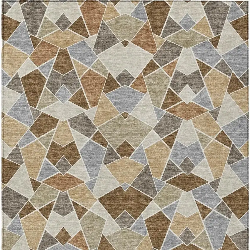 Chocolate And Beige Geometric Washable Indoor Outdoor Area Rug Photo 3