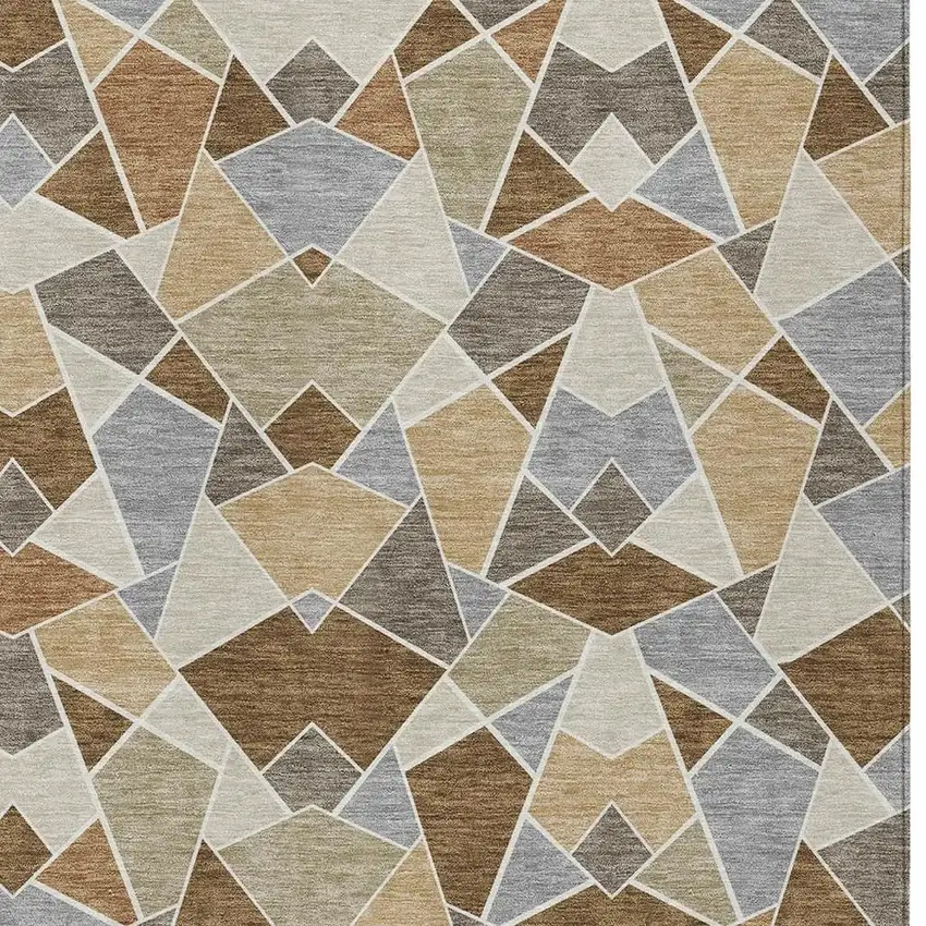 Chocolate And Beige Geometric Washable Indoor Outdoor Area Rug Photo 2