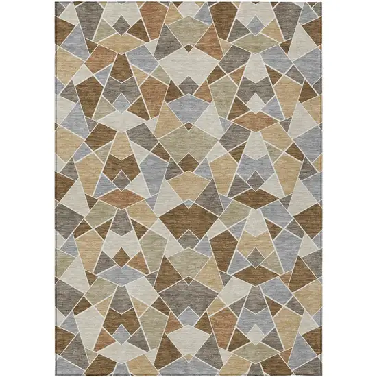 Chocolate And Beige Geometric Washable Indoor Outdoor Area Rug Photo 1