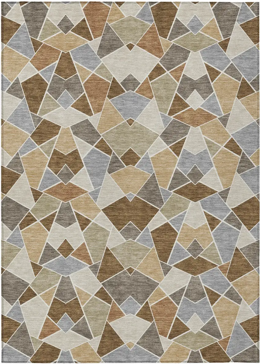 Chocolate And Beige Geometric Washable Indoor Outdoor Area Rug Photo 1