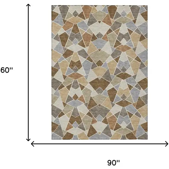 Chocolate And Beige Geometric Washable Indoor Outdoor Area Rug Photo 6
