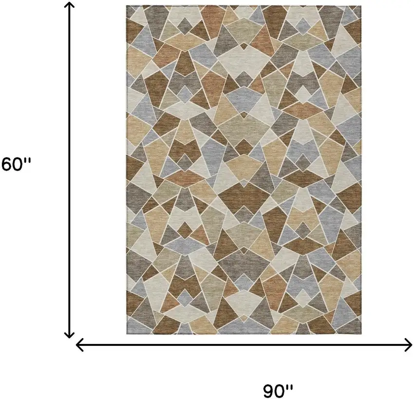Chocolate And Beige Geometric Washable Indoor Outdoor Area Rug Photo 6