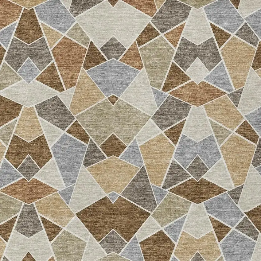 Chocolate And Beige Geometric Washable Indoor Outdoor Area Rug Photo 2