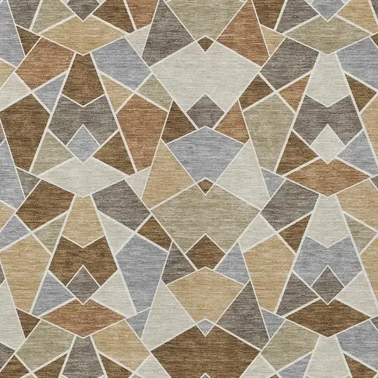 Chocolate And Beige Geometric Washable Indoor Outdoor Area Rug Photo 2