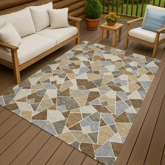 Chocolate And Beige Geometric Washable Indoor Outdoor Area Rug Photo 7