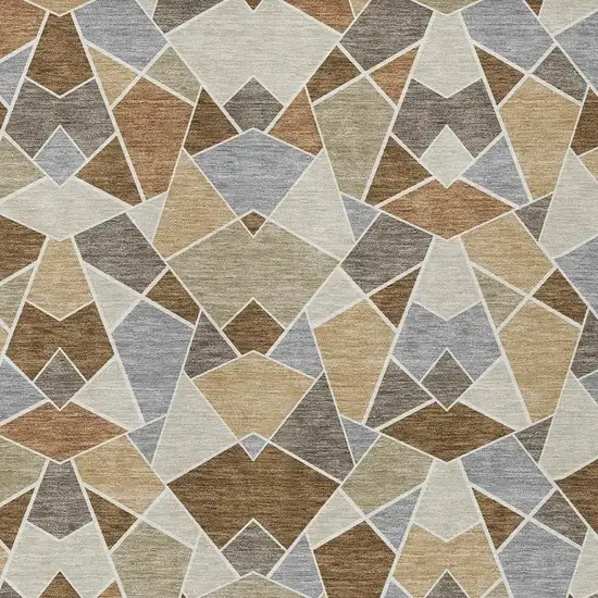 Chocolate And Beige Geometric Washable Indoor Outdoor Area Rug Photo 2