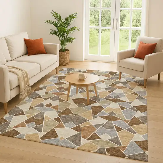 Chocolate And Beige Geometric Washable Indoor Outdoor Area Rug Photo 5