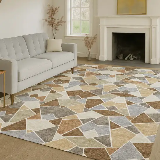 Chocolate And Beige Geometric Washable Indoor Outdoor Area Rug Photo 6