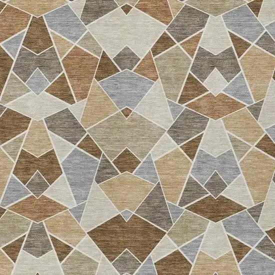Chocolate And Beige Geometric Washable Indoor Outdoor Area Rug Photo 2