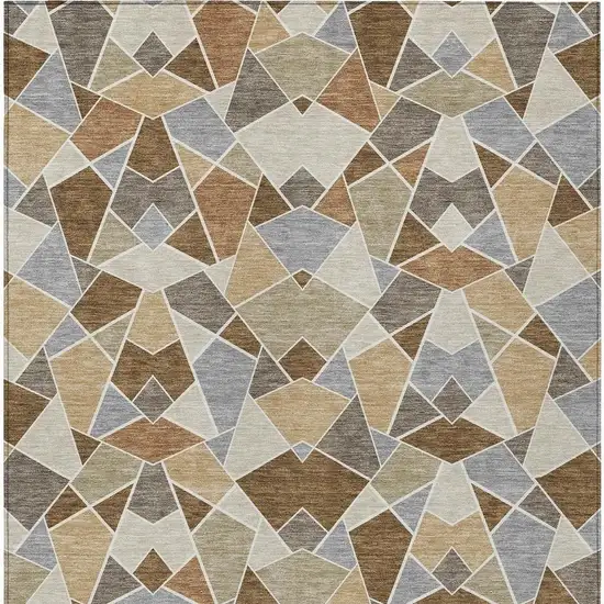 Chocolate And Beige Geometric Washable Indoor Outdoor Area Rug Photo 3