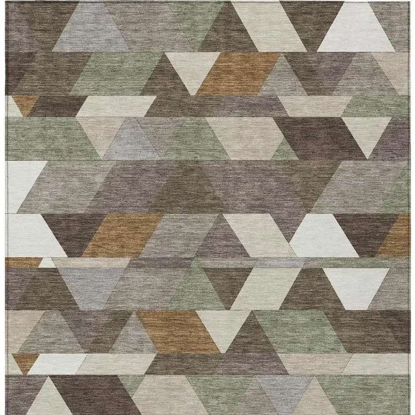 Chocolate And Beige Geometric Washable Indoor Outdoor Area Rug Photo 4
