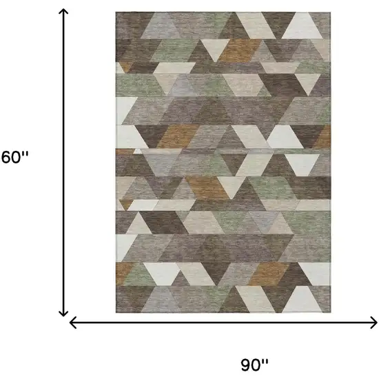 Chocolate And Beige Geometric Washable Indoor Outdoor Area Rug Photo 7