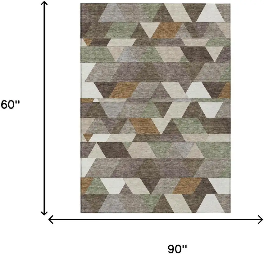 Chocolate And Beige Geometric Washable Indoor Outdoor Area Rug Photo 7