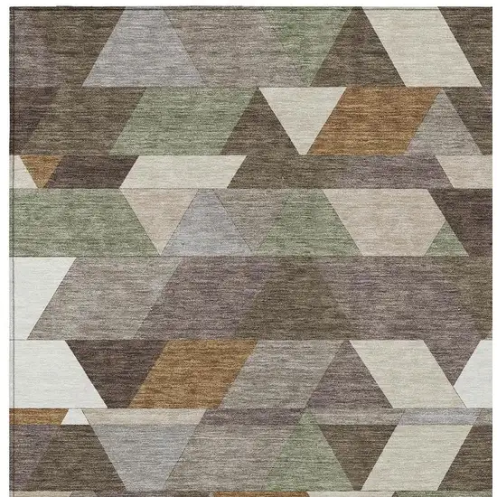 Chocolate And Beige Geometric Washable Indoor Outdoor Area Rug Photo 3