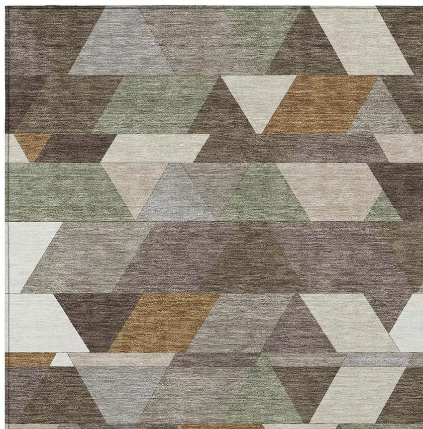 Chocolate And Beige Geometric Washable Indoor Outdoor Area Rug Photo 3
