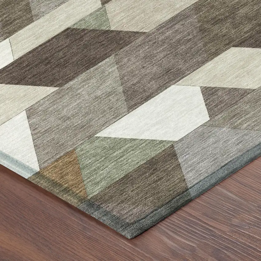 Chocolate And Beige Geometric Washable Indoor Outdoor Area Rug Photo 5