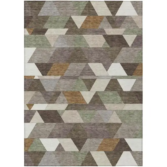 Chocolate And Beige Geometric Washable Indoor Outdoor Area Rug Photo 2