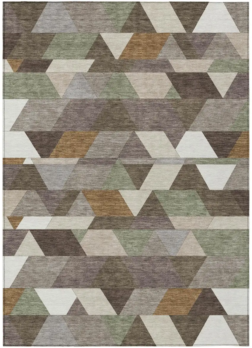 Chocolate And Beige Geometric Washable Indoor Outdoor Area Rug Photo 2