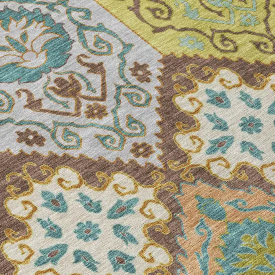 Chocolate And Beige Geometric Washable Indoor Outdoor Area Rug Photo 5