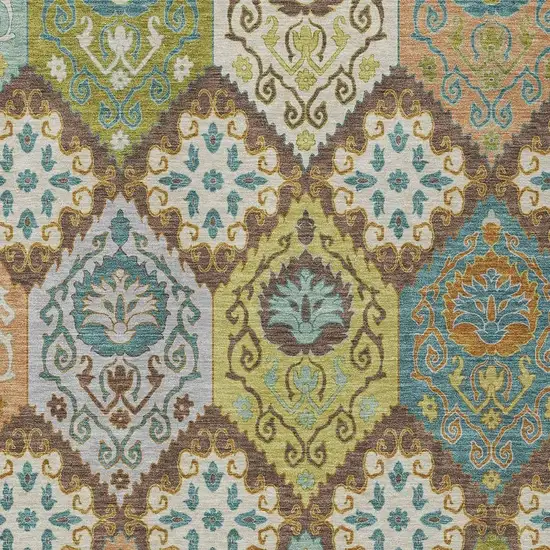 Chocolate And Beige Geometric Washable Indoor Outdoor Area Rug Photo 2
