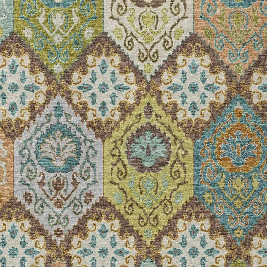 Chocolate And Beige Geometric Washable Indoor Outdoor Area Rug Photo 2